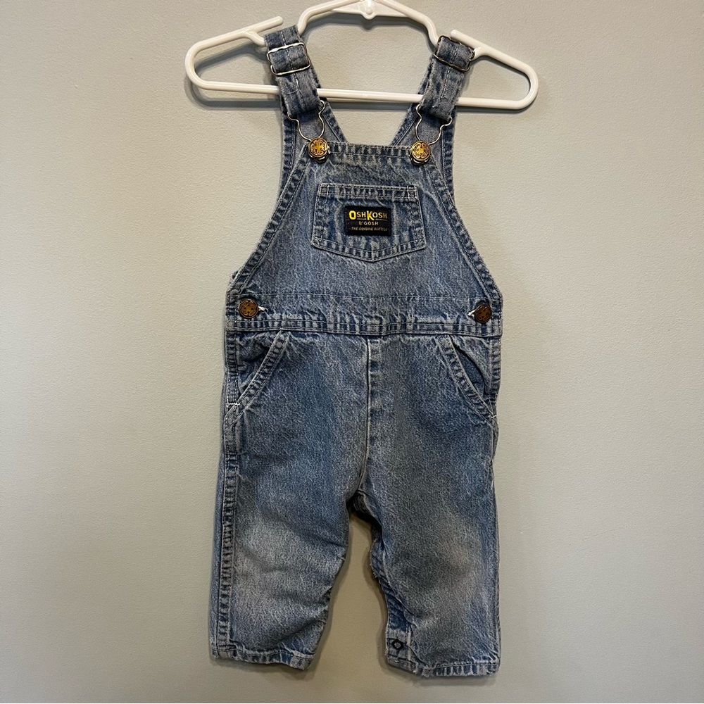 Very Worn Yet Adorable Made in USA OshKosh Light Jean Overalls 12 Months